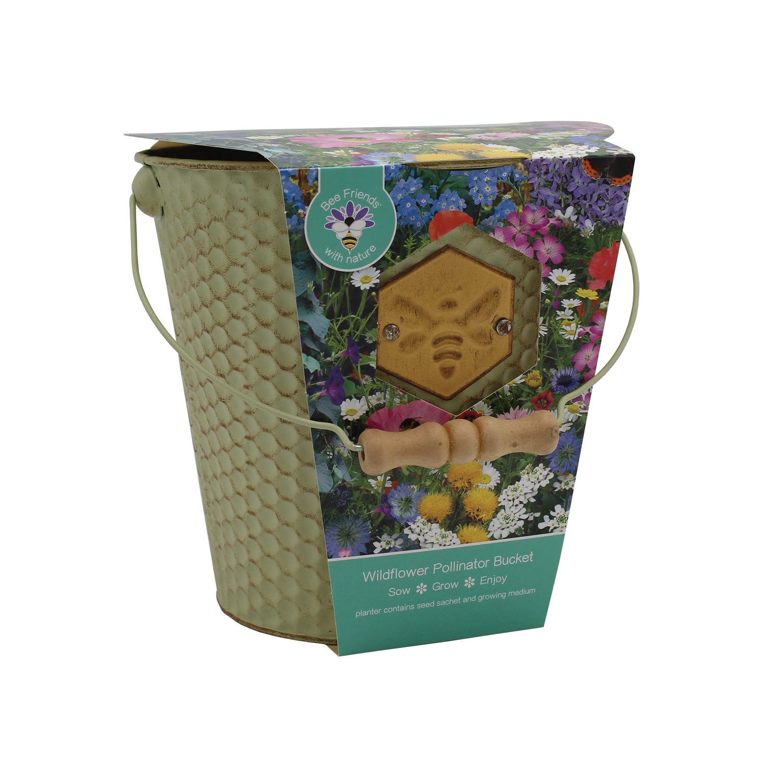 Bee Friends Wildflower Seeds Grow Your Own Kit in Honeycomb Bucket Planter