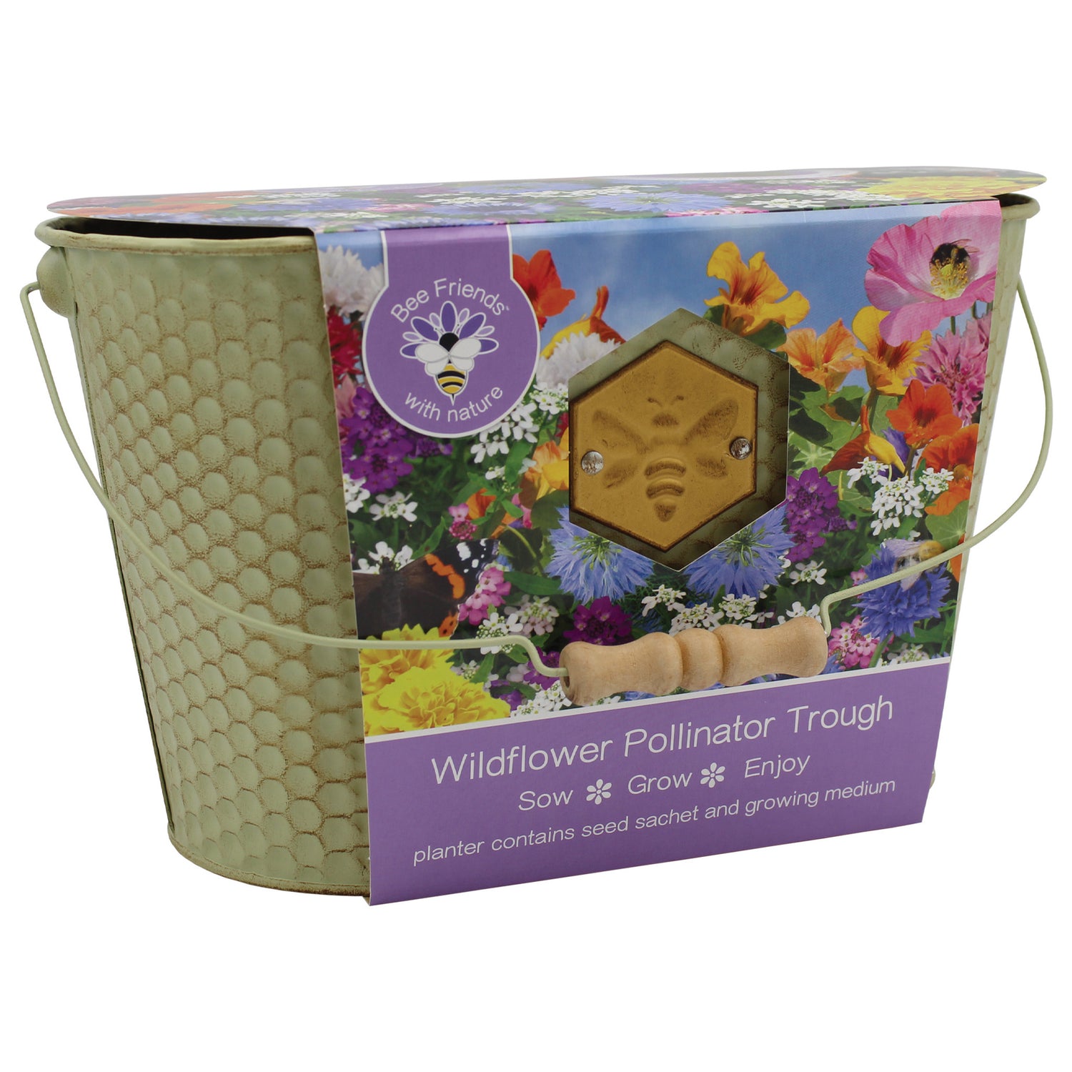 Bee Friends Wildflower Seeds Grow Kit in Honeycomb Trough Planter