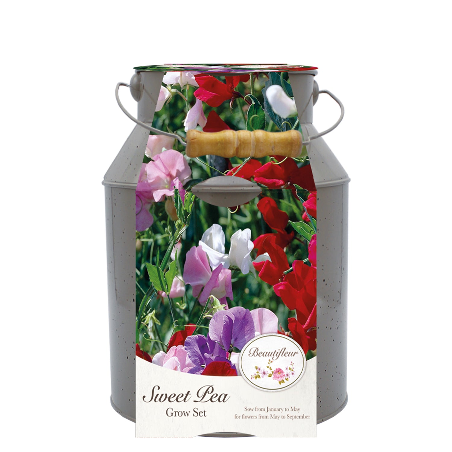 Beautifleur Sweet Pea Seeds Grow Kit in Grey Speckled Milkchurn Planter