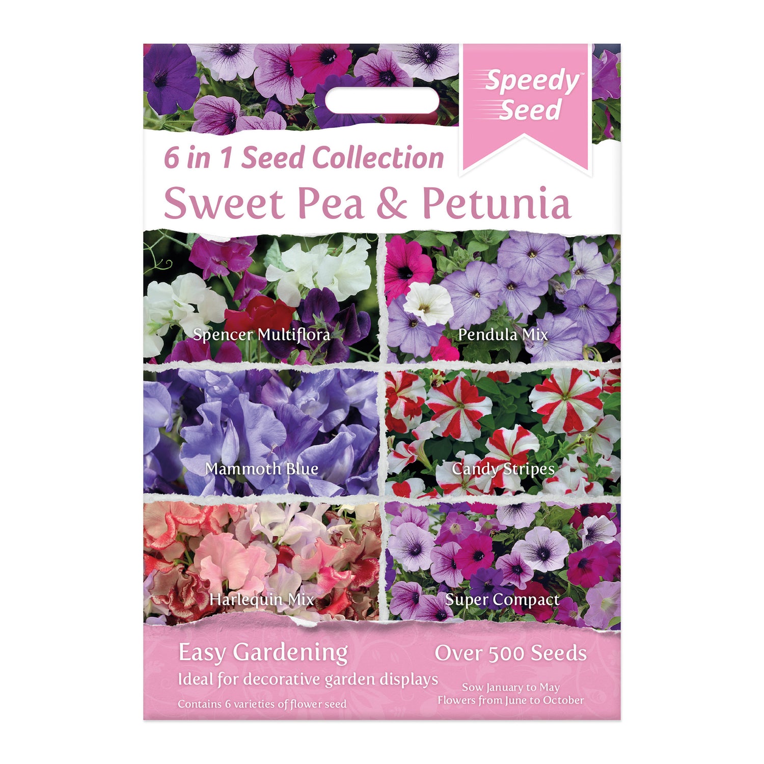 Speedy Seed® 6 in 1 Sweet Pea & Petunia Flower Seed Collection - Over 500 Seeds