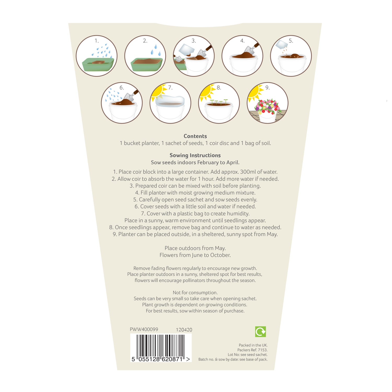 Marie Curie Pollinator Flower Seeds Grow Kit in Cream Bucket Planter