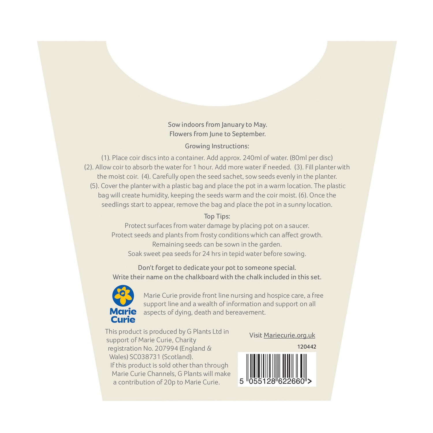 Marie Curie Sweet Pea Bijou Dwarf Mix Seeds Grow Kit in Chalkboard Pot