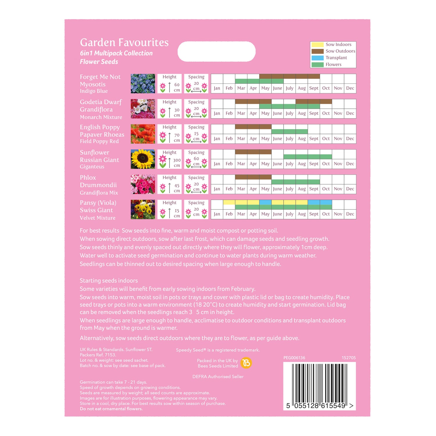 Speedy Seed® 6 in 1 Garden Favourites Flower Seed Collection - Over 300 Seeds