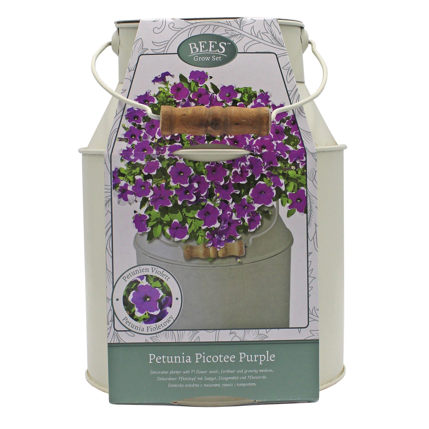 BEES Petunia Seeds Grow Kit in Cream Milkchurn Planter