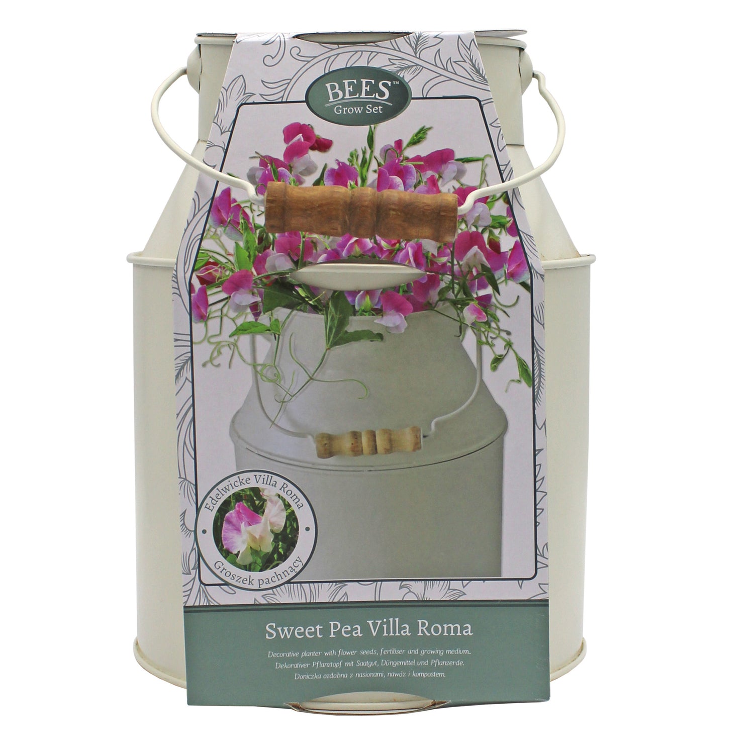 BEES Sweet Pea Seeds Grow Kit in Cream Milkchurn Planter