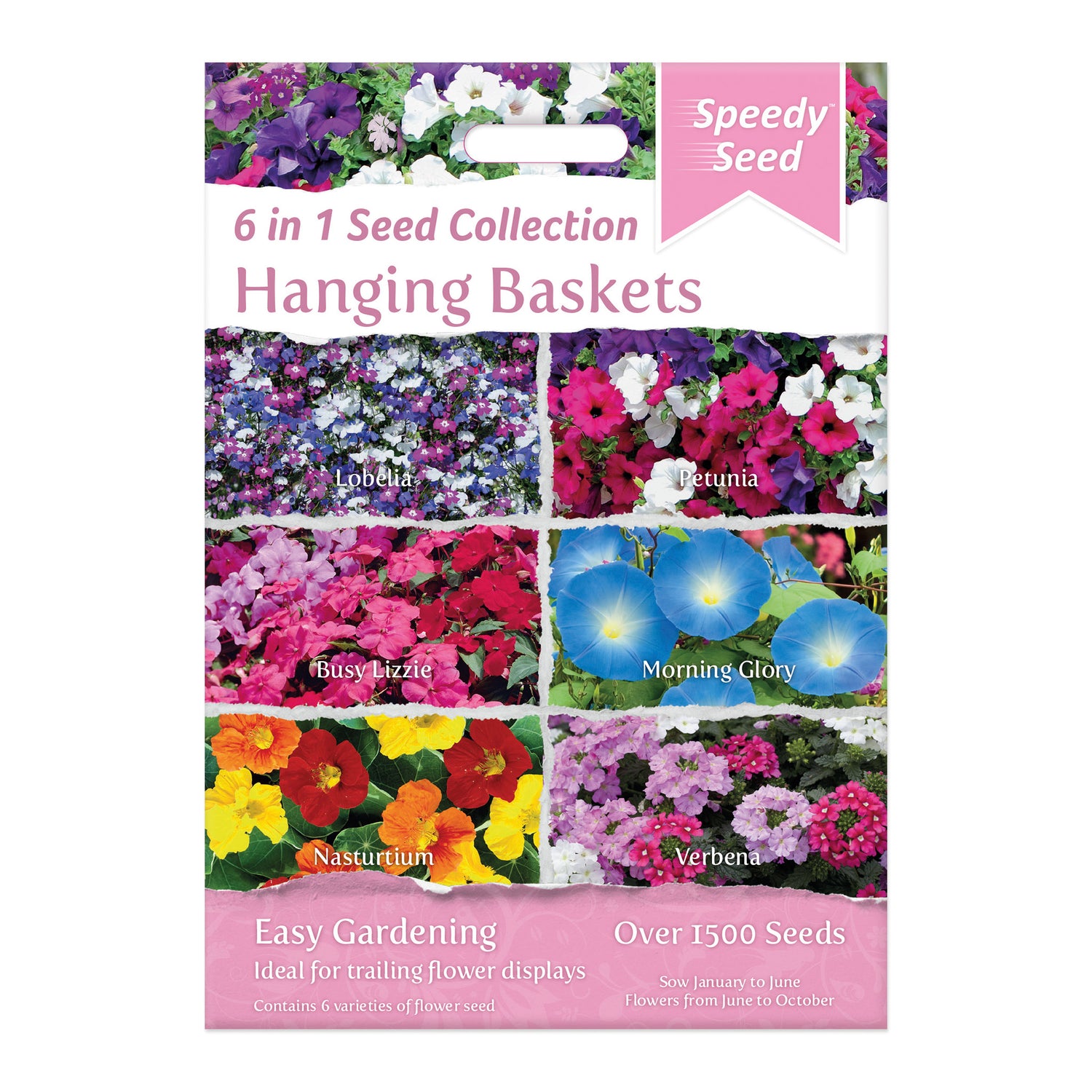 Speedy Seed® 6 in 1 Hanging Basket Flower Seed Collection - Over 1,500 Seeds