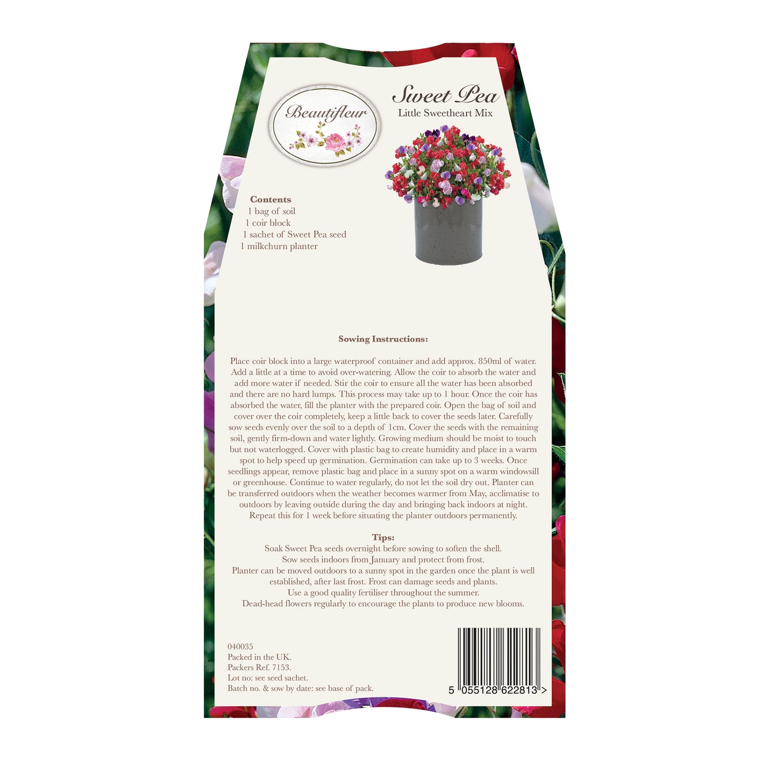 Beautifleur Sweet Pea Seeds Grow Kit in Grey Speckled Milkchurn Planter